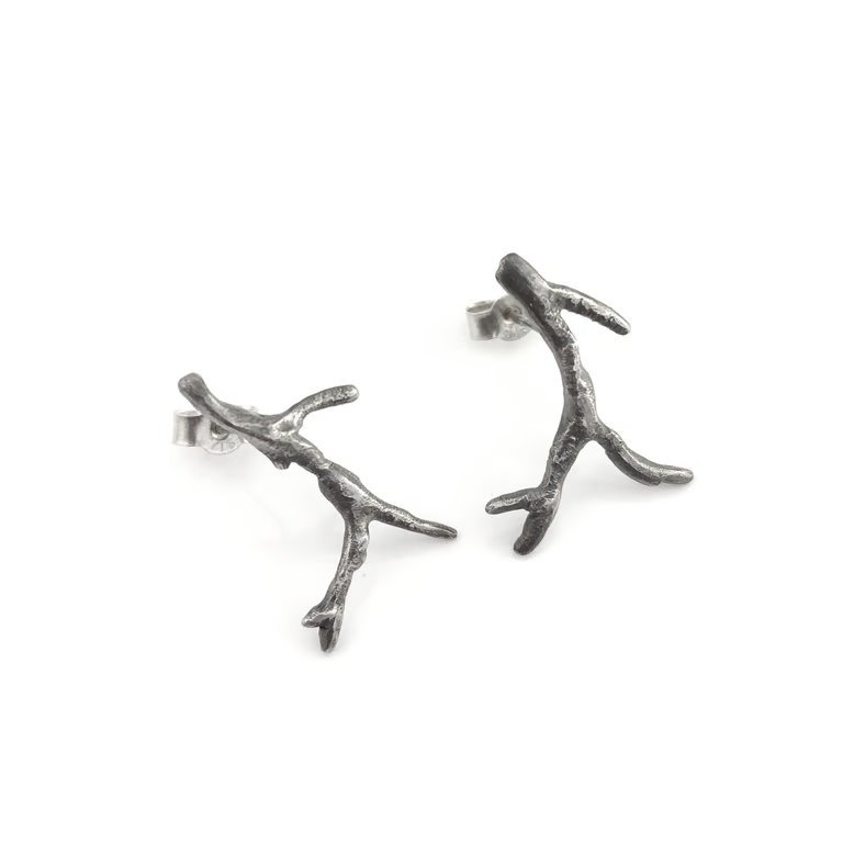 Silver twig studs earrings