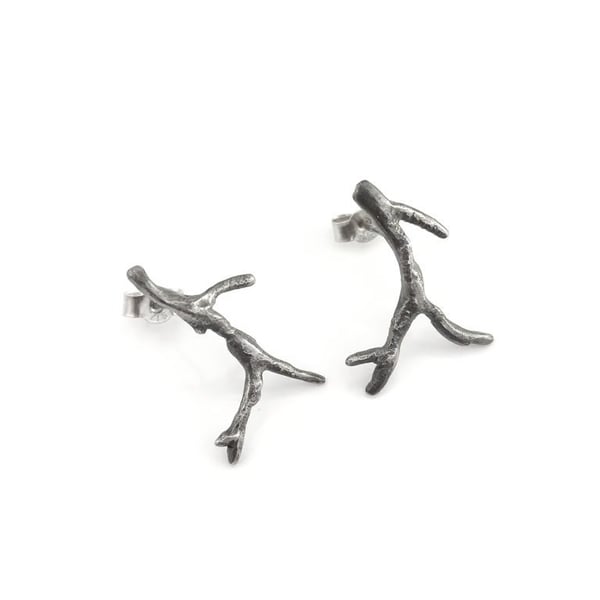 Silver twig studs earrings