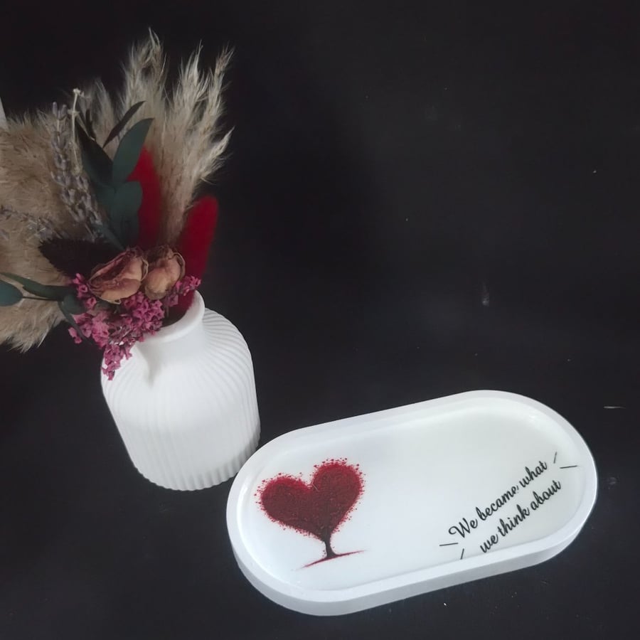 Handmade Glitter Heart Vase & Display Tray Set