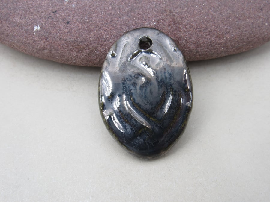 Large Metallic Silver Knotwork Ceramic Pendant