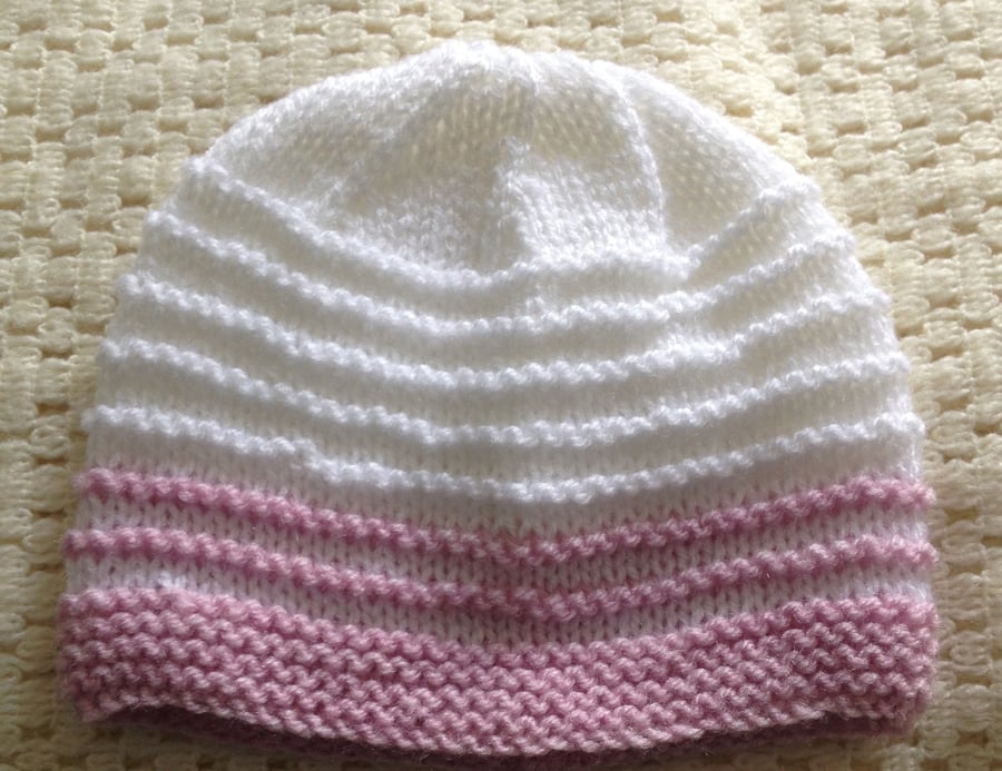 3-6 months hand knitted girls hat