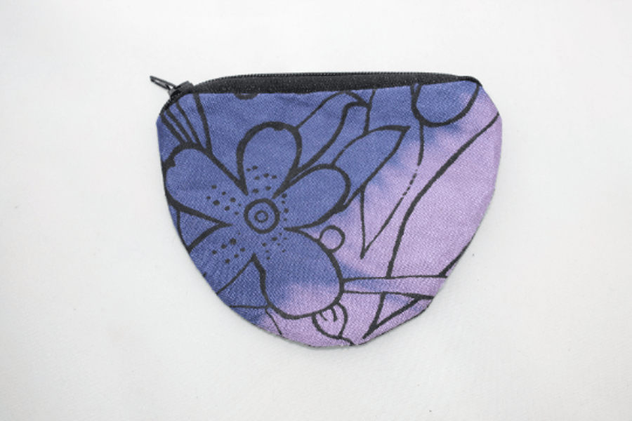 Handmade half moon purple coin purse,cute hand print floral purse,stocking gift