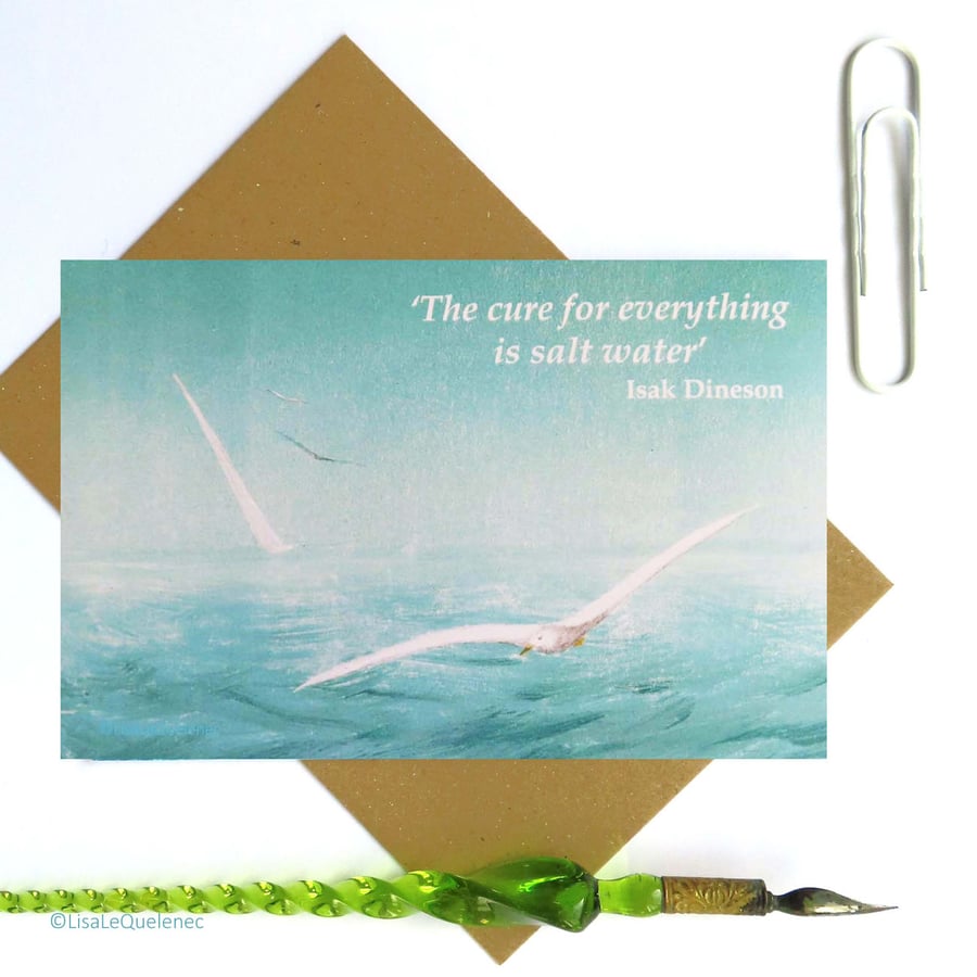 Cure for everything is salt water inspirational quote art card plastic free