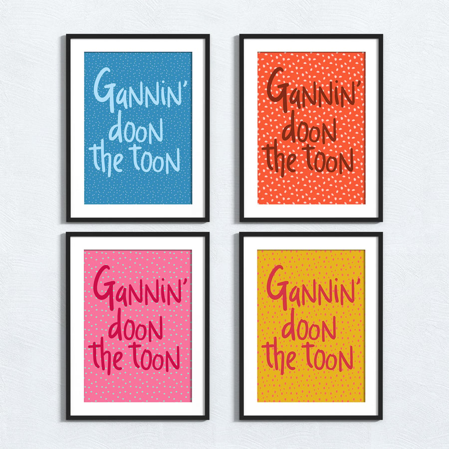 Geordie phrase print: Gannin’ doon the toon
