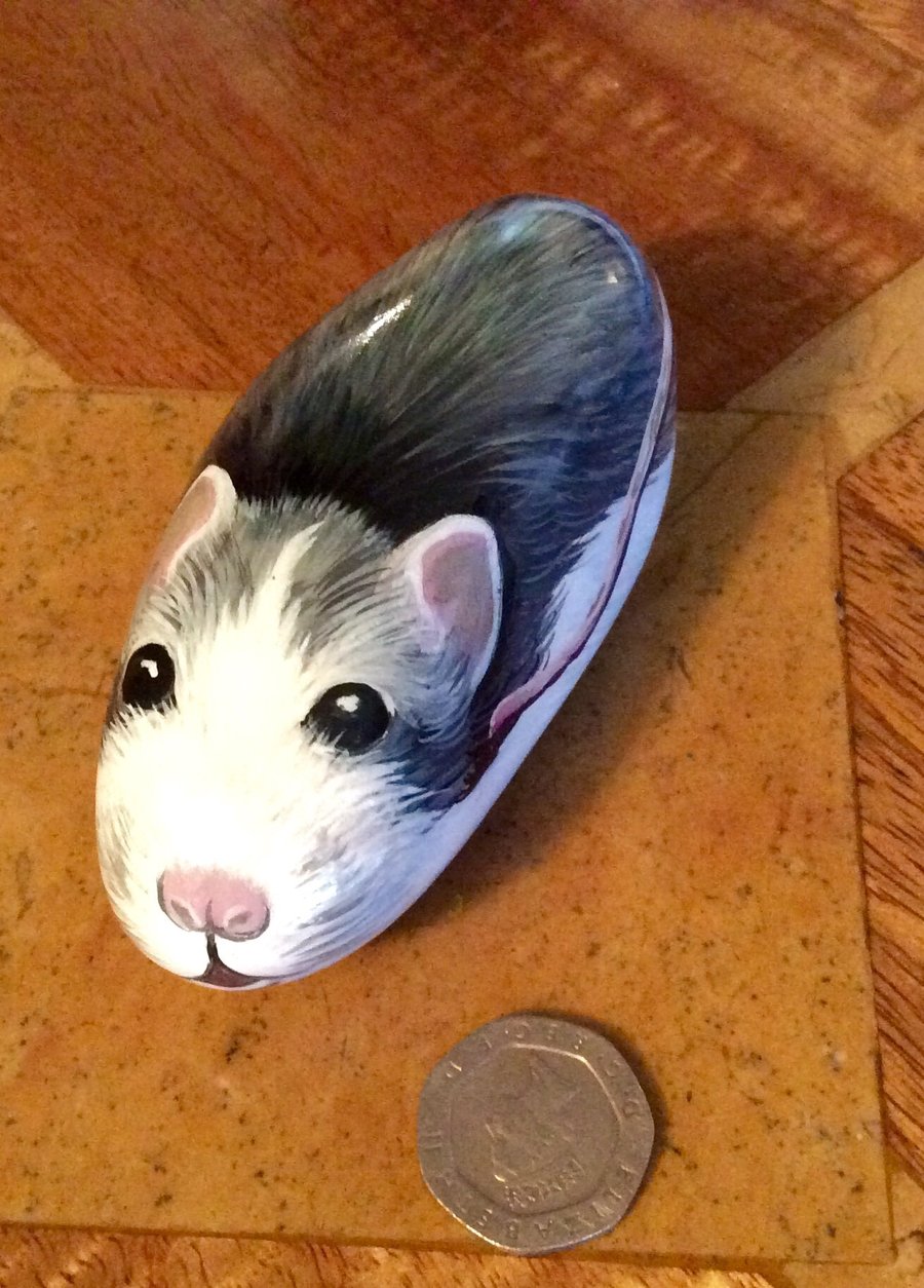 Mouse hand painted onto smooth stone 