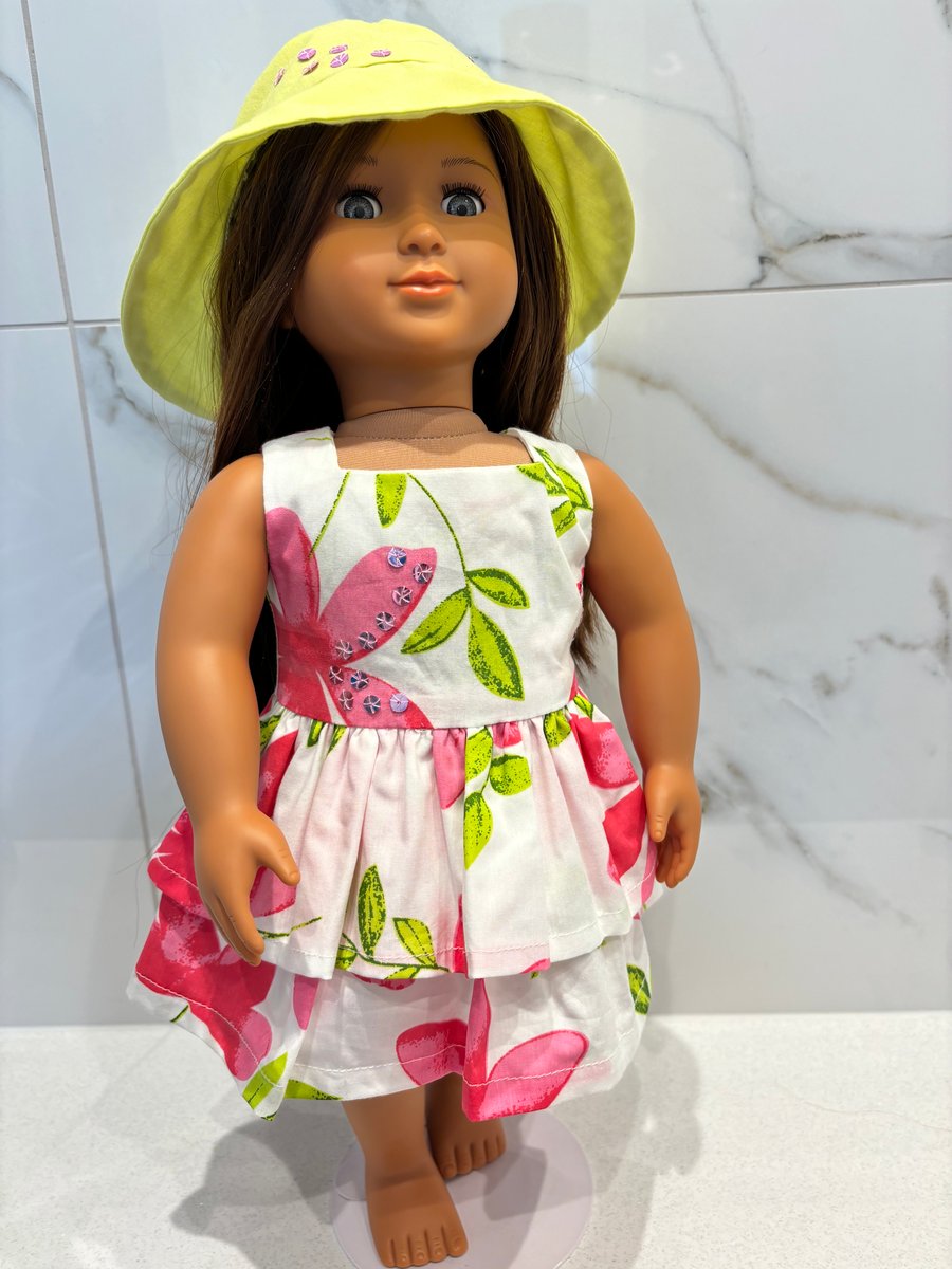 Pink and White Dress With Hat