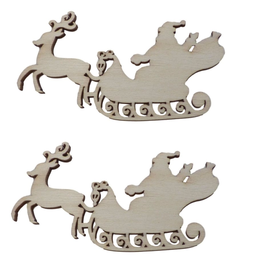 10pcs Rustic Wooden Reindeer with Santa On Sleigh Wood Craft Embellishments Deco