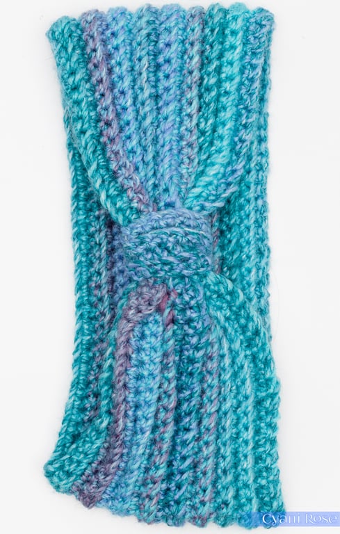 Earwarmer headband crochet handmade turquoise ribbed chunky cosy
