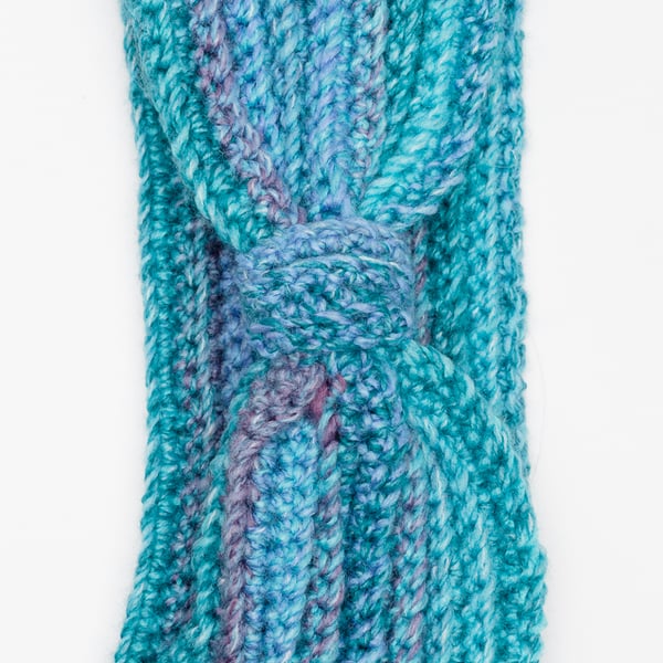 Earwarmer headband crochet handmade turquoise ribbed chunky cosy