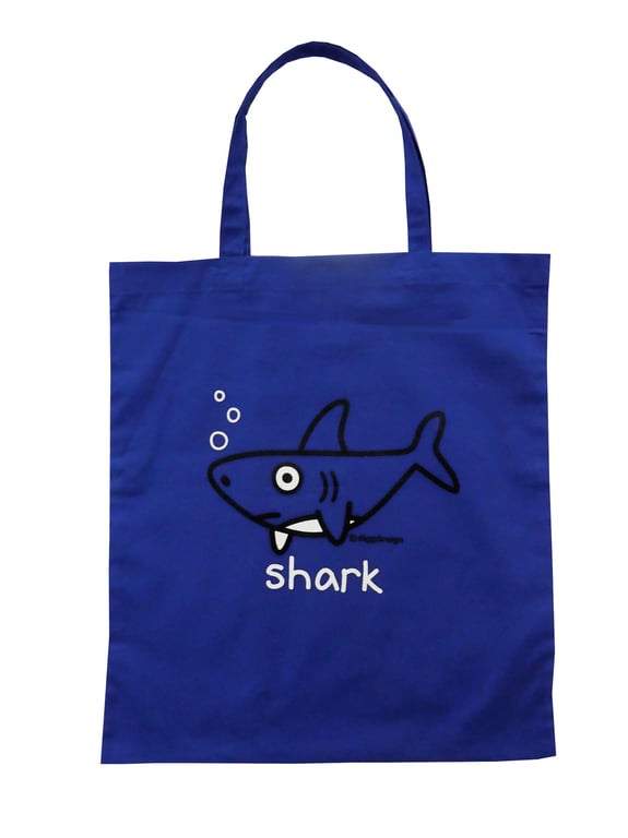Digg Design SHARK cotton shopper Tote Bag. Mid Blue.