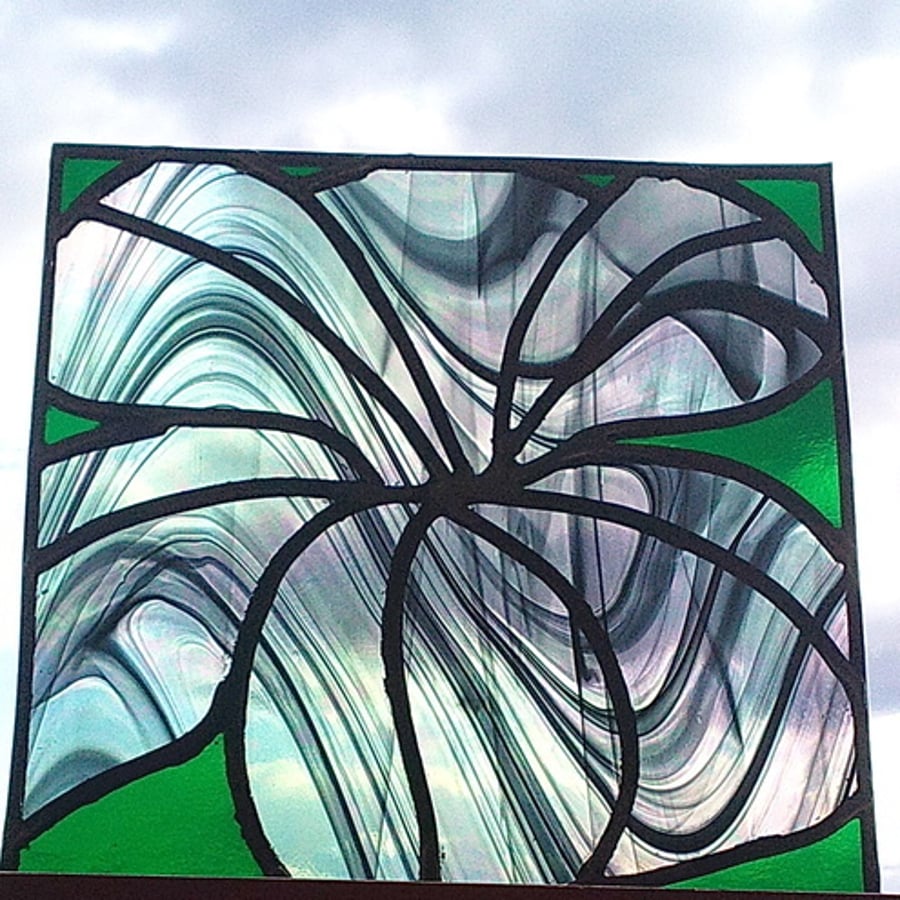 Smokey Iridescent Lily Stained Glass Panel