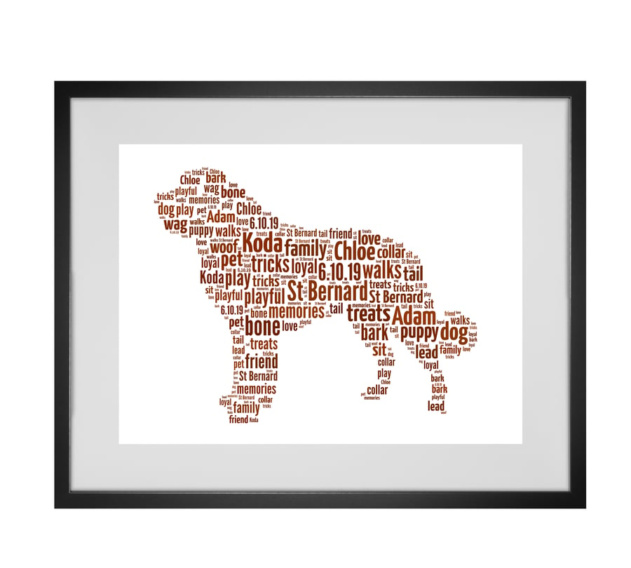 Personalised Saint Bernard Dog Design Word Art Gifts 