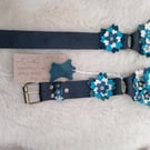 Leather Blue Floral Belt