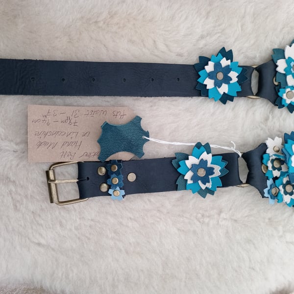 Leather Blue Floral Belt