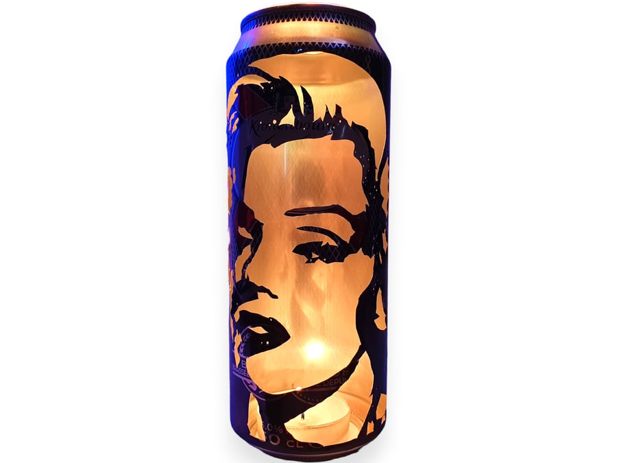 Marilyn Monroe Beer Can Lantern: Pop Art Portrait Candle Lamp - Unique Gift!