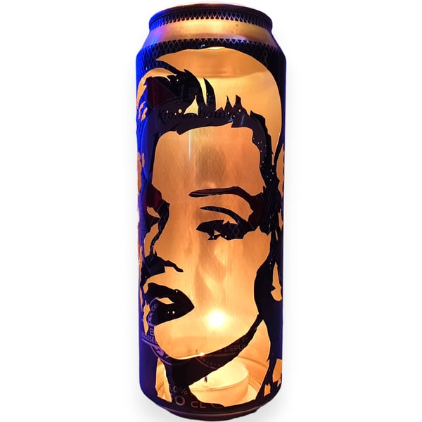 Marilyn Monroe Beer Can Lantern: Pop Art Portrait Candle Lamp - Unique Gift!