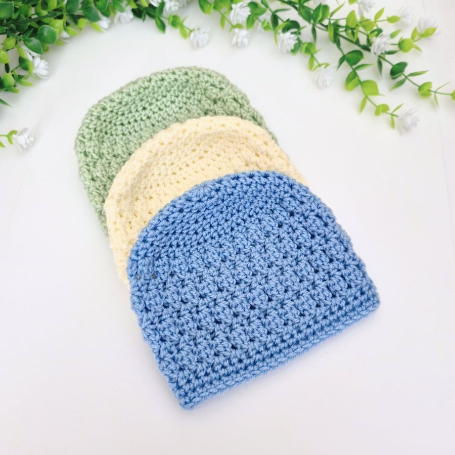 Handmade Crochet Baby Hat - Soft Baby Beanie for Newborn to 24 Months