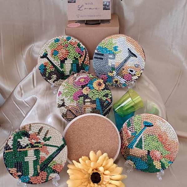 Watering can rhinestone coasters