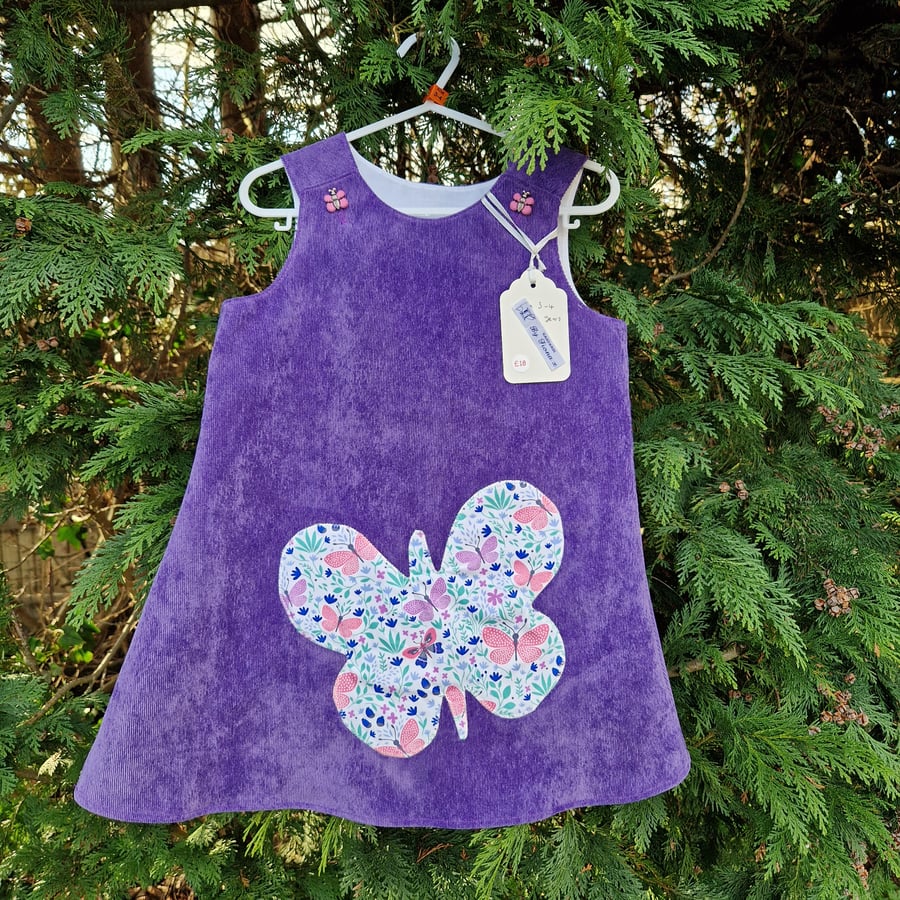 Age: 3-4yr Purple Butterfly Needlecord Dress