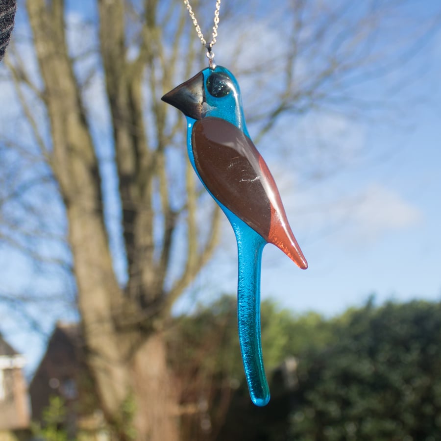 Turquoise and Orange Glass Parrot Hanger - 3102