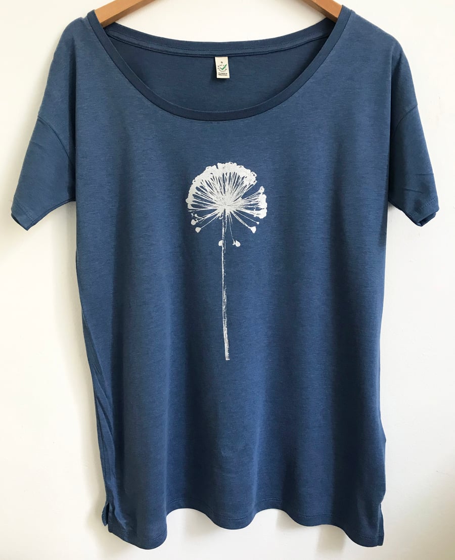 Allium Seedhead Women's Tencel T shirt dusky blue oversize style sustainable tee