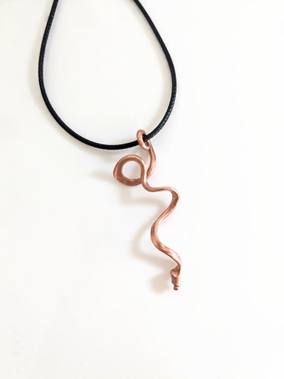 Handmade Copper Art Nouveau Pendant on Black Cotton Cord