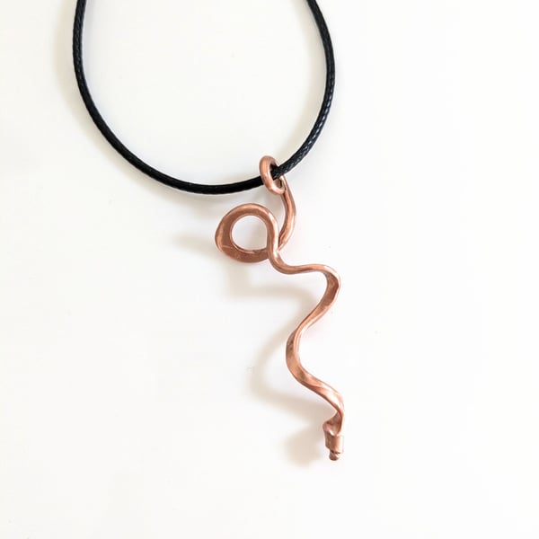 Handmade Copper Art Nouveau Pendant on Black Cotton Cord