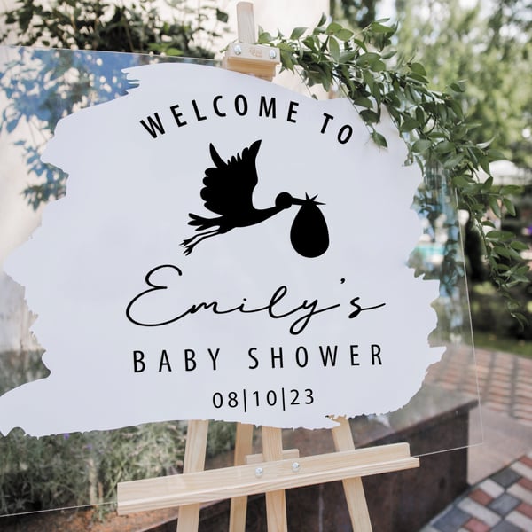 Baby Shower - Personalised Stork Baby Shower Welcome Sticker Decal For DIY Decor