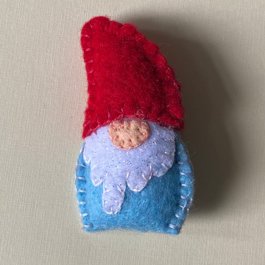Gnome Gonk Brooch in Blue and Red Felt Handmade 