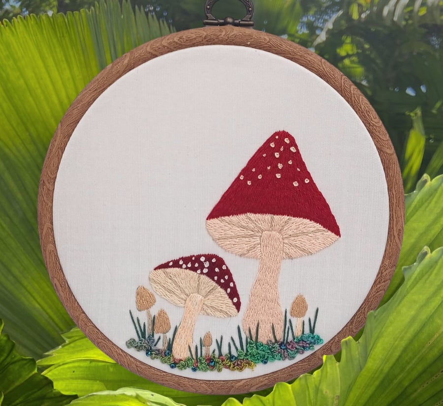 Mushroom Embroidery Hoop, Toadstool Embroidery Hoop, Nature Embroidery, Hand Emb