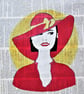 Lady In Red original painting on book page. Shimmering gold paint.s - Image 5