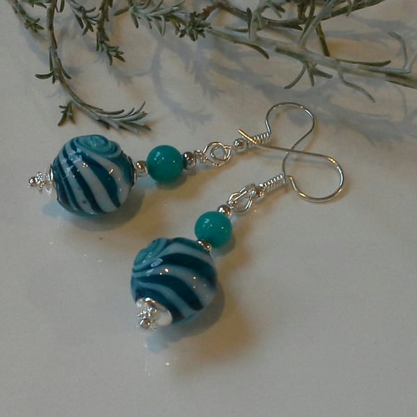 Hand Blown Vanitian Glass & Quartzite Silver Plate Earrings