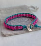 Turquoise leather and hot pink agate bracelet with button fastener  - Image 8