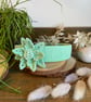 Mint Handmade Macrame Headband with Sage Floral Detail,