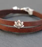 Leather wrap bracelet -lotus flower silver plated - Image 3
