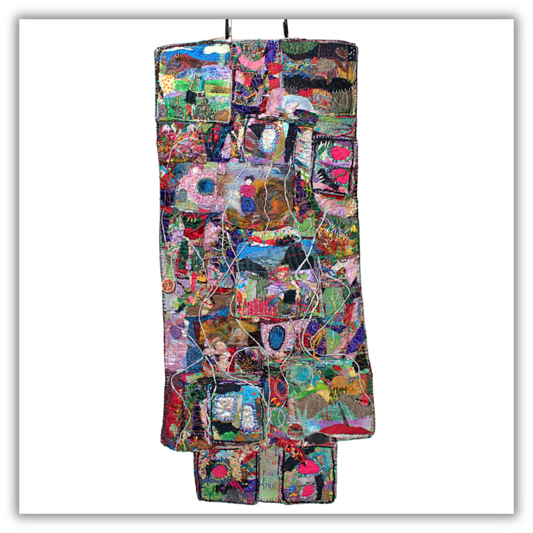 Textile wall hanging - landscape collage - ready to hang - fibre art