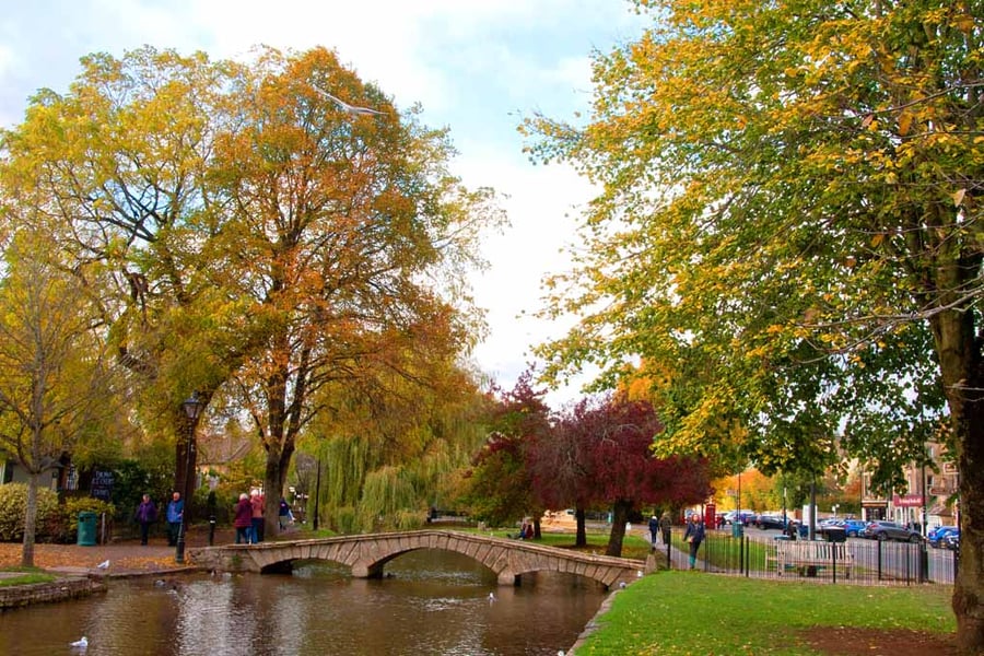 Bourton On The Water Autumn Trees Cotswolds Photograph Print