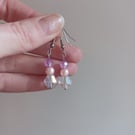 Clear crystal, pearl and pink beaded drop earrings