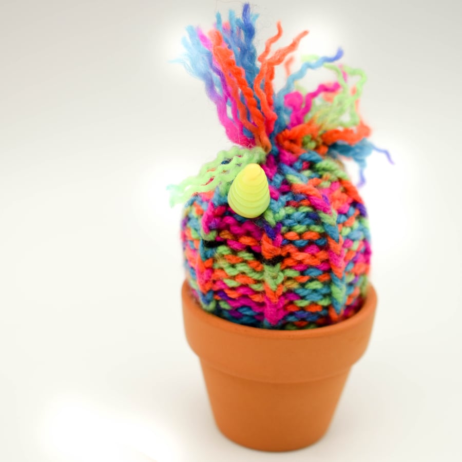 Hand knitted Rainbow Punk Unicorn Cactus