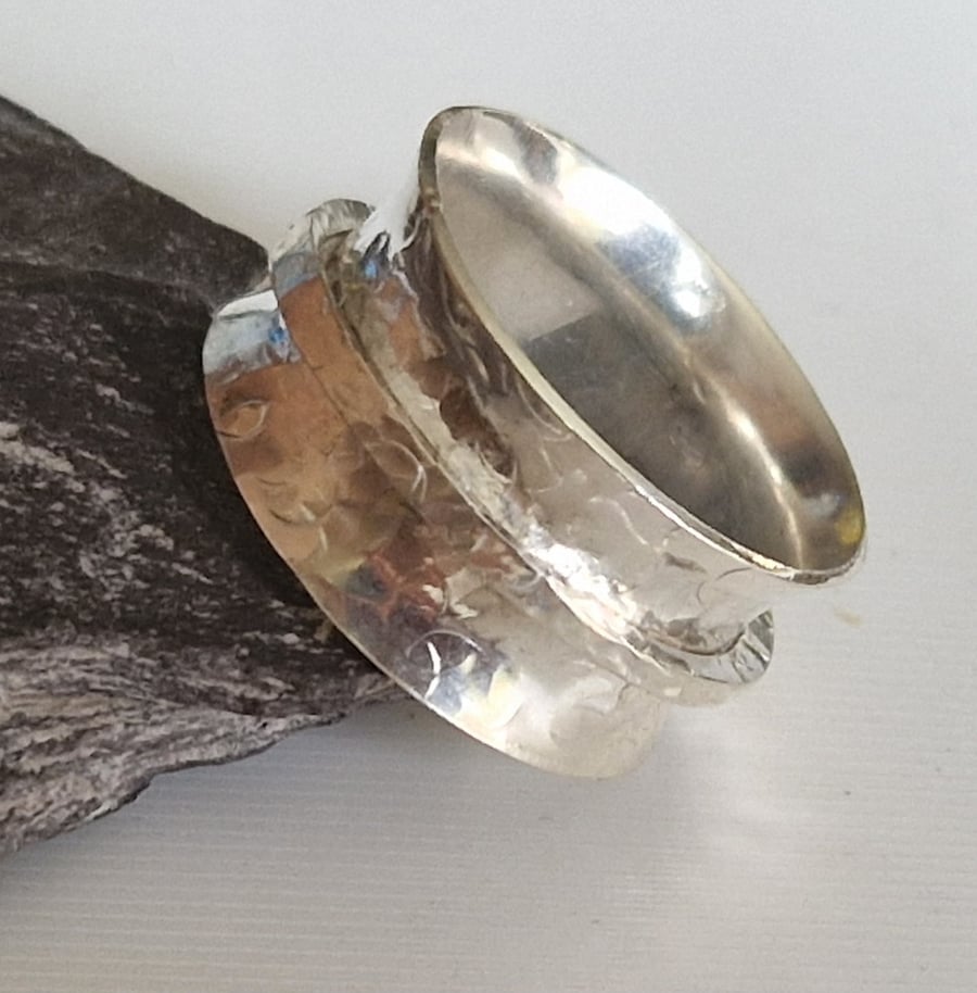 Handmade : Sterling silver textured spinner ring : made to order 