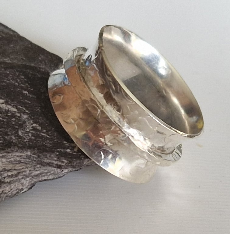 Handmade : Sterling silver textured spinner ring : made to order 