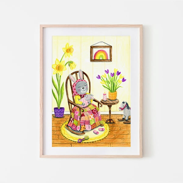 Spring Rabbit art print - Bunny Lovers - Nursery Decor - A4 art Print