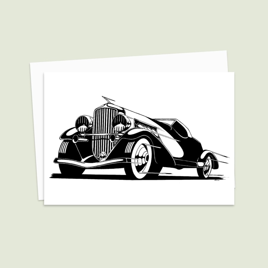 Classic Car Greeting Card: Detailed Pen and Ink Artwork for a Car Lover (413)