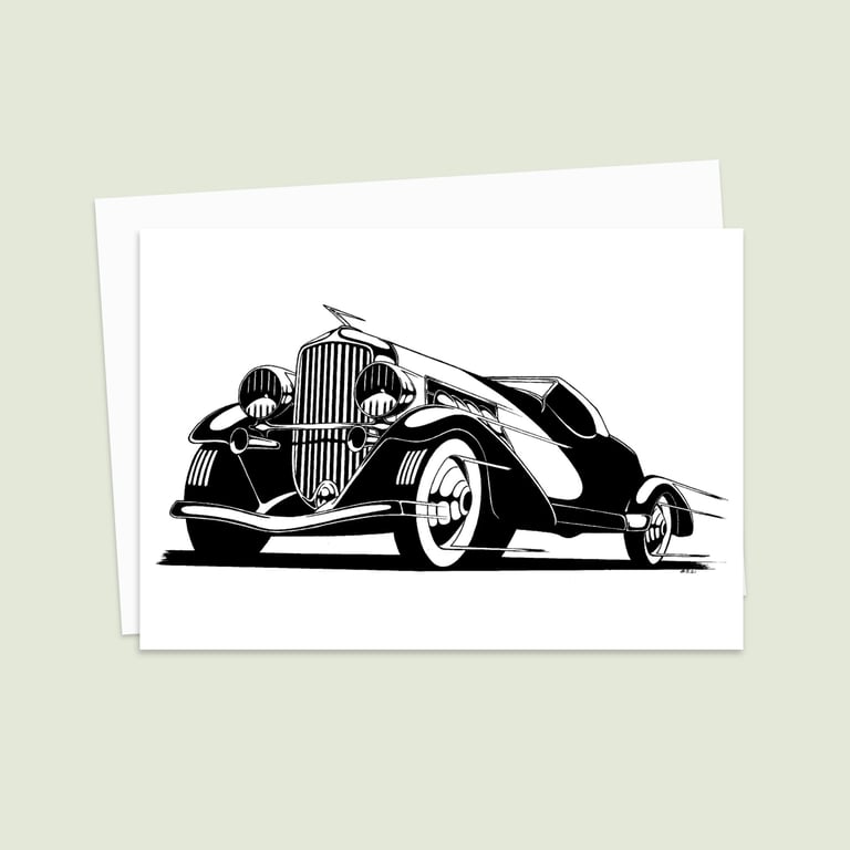 Classic Car Greeting Card: Detailed Pen and Ink Artwork for a Car Lover (413)