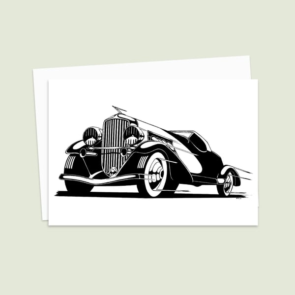 Classic Car Greeting Card: Detailed Pen and Ink Artwork for a Car Lover (413)