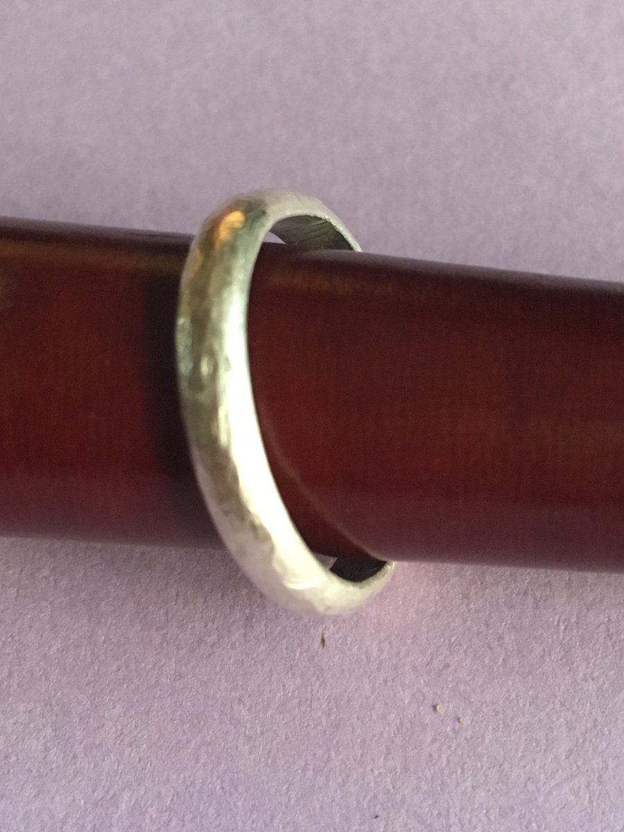 Hammered silver band ring