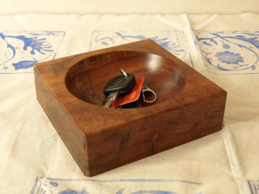 Square Mahogany coin dish.