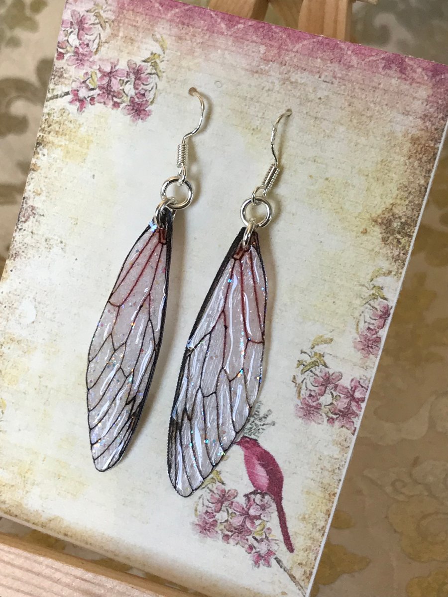 Cicada Style Sterling Silver Fairy Wing Earrings