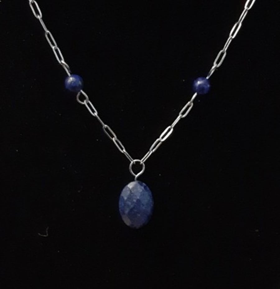 Lapis Lazuli Stainless Steel Pendant Necklace
