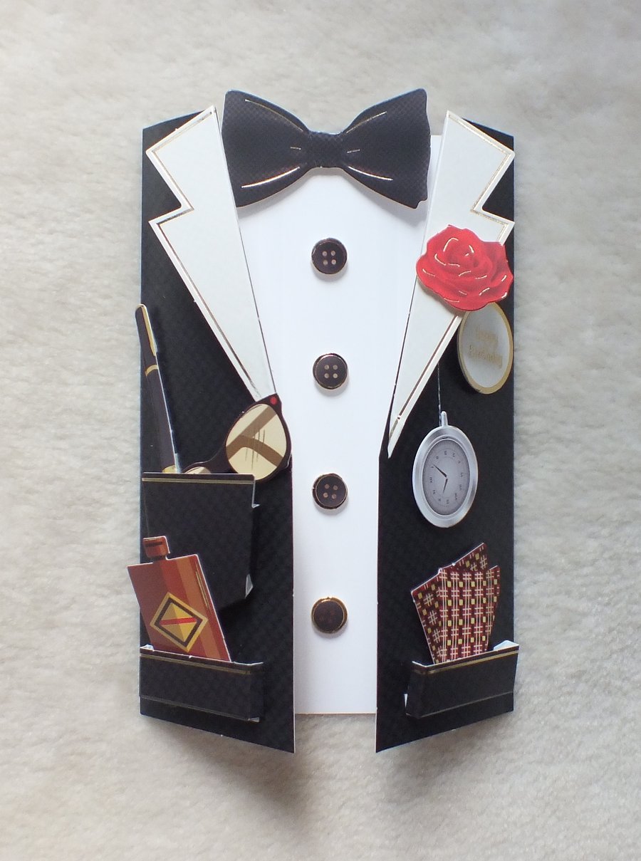 Special 3D Gentleman's Black Tie Jacket Birthday Card